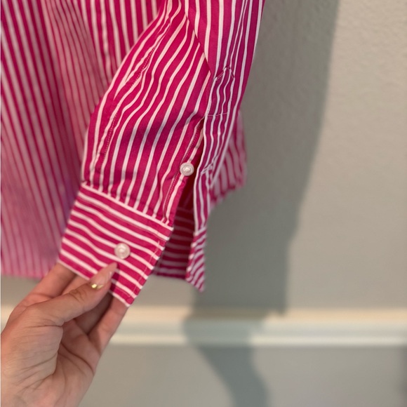 Ralph Lauren Sport Women's Pink and White Striped Collared Shirt - Picture 5 of 5